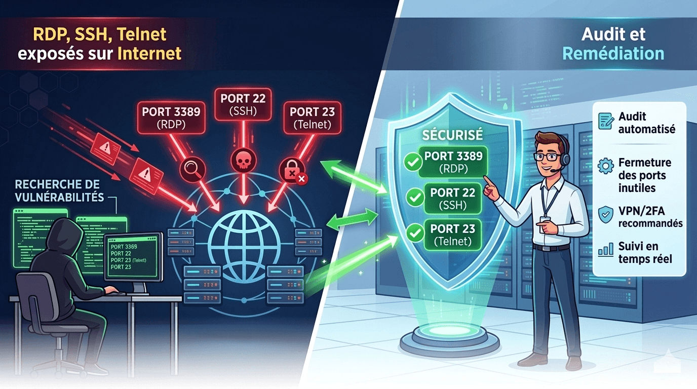 RDP, SSH, Telnet exposés sur Internet : audit et remédiation